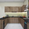 Mẫu tủ bếp inox cánh gỗ óc chó nhà chị Tâm, Cầu Diễn, Nam Từ Liêm