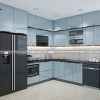 Tủ bếp inox hệ module cánh kính chữ L nhà anh Hiếu, Phú Xuyên